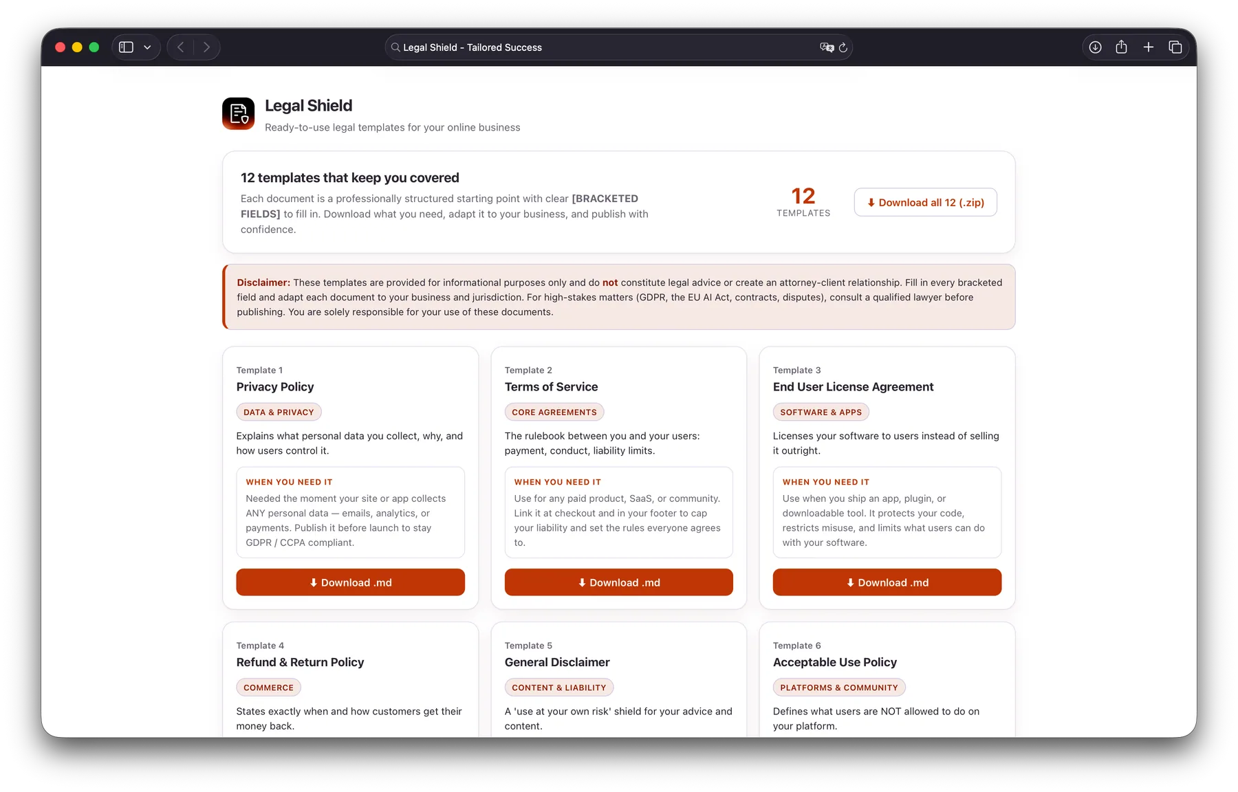 The Legal Shield template library