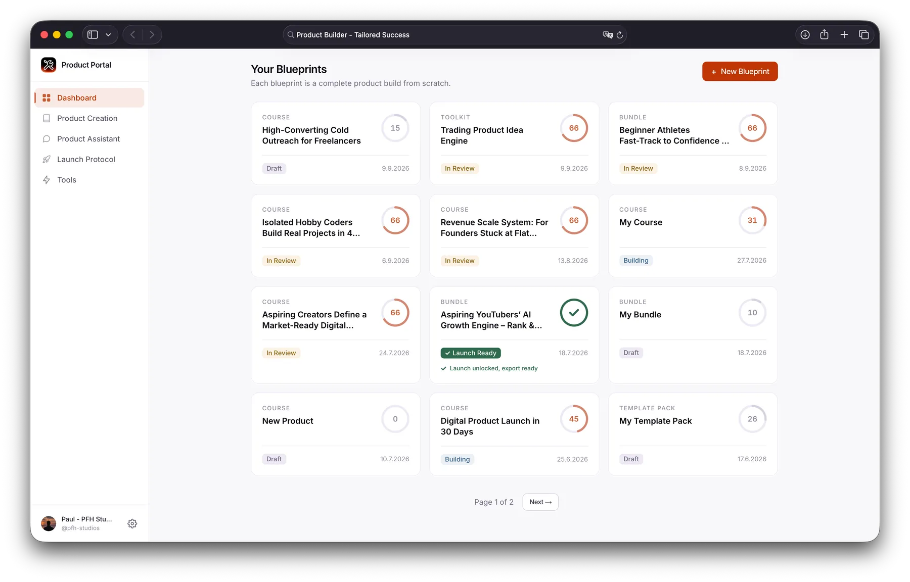 The Product Builder interface