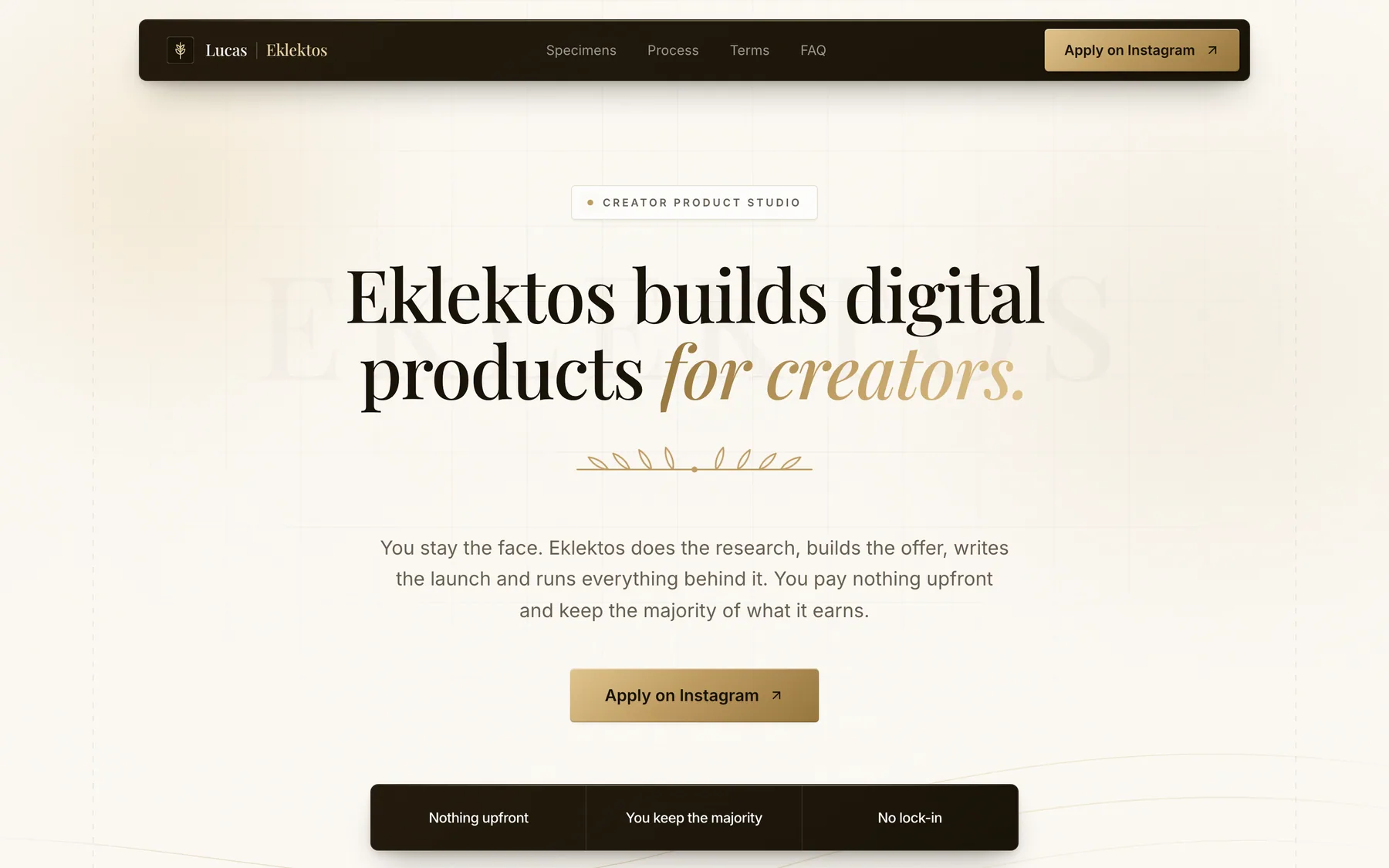 Website built for Eklektos, a creator product studio