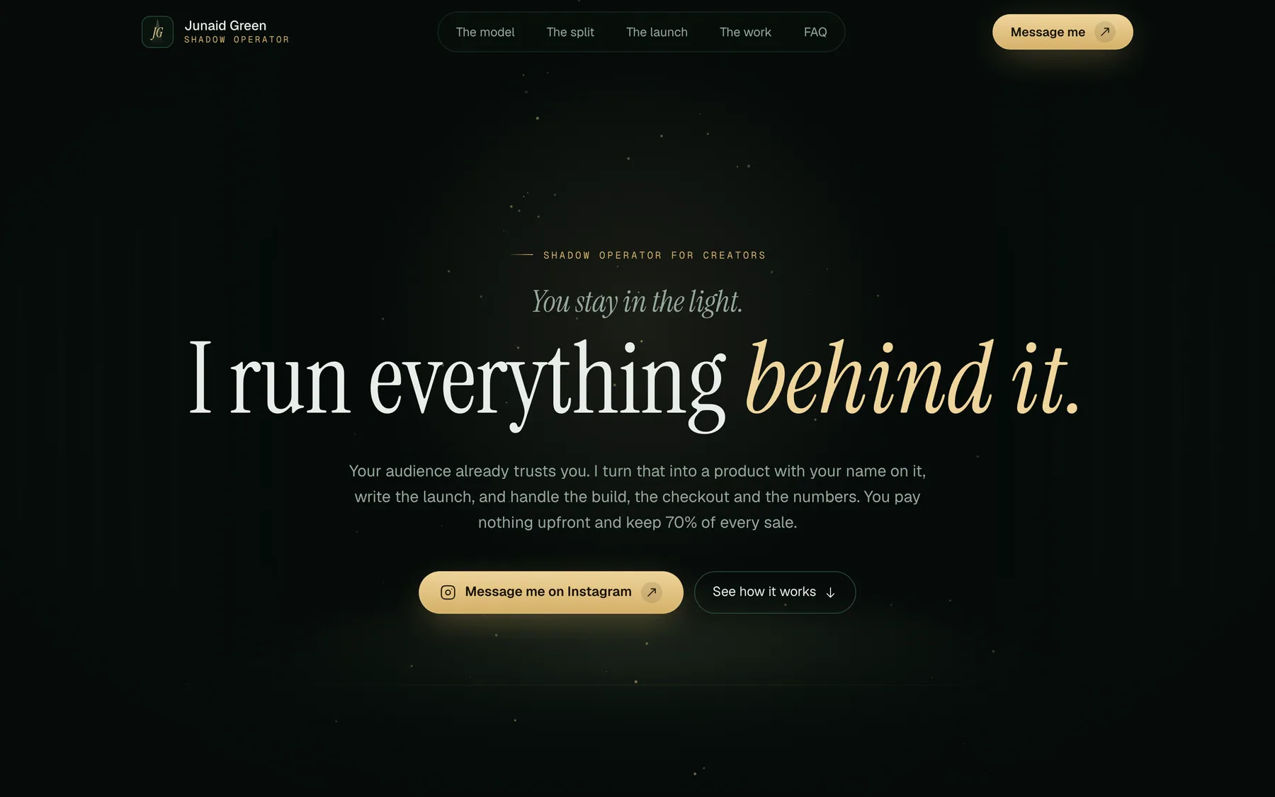 Website built for Junaid Green, a shadow operator for creators