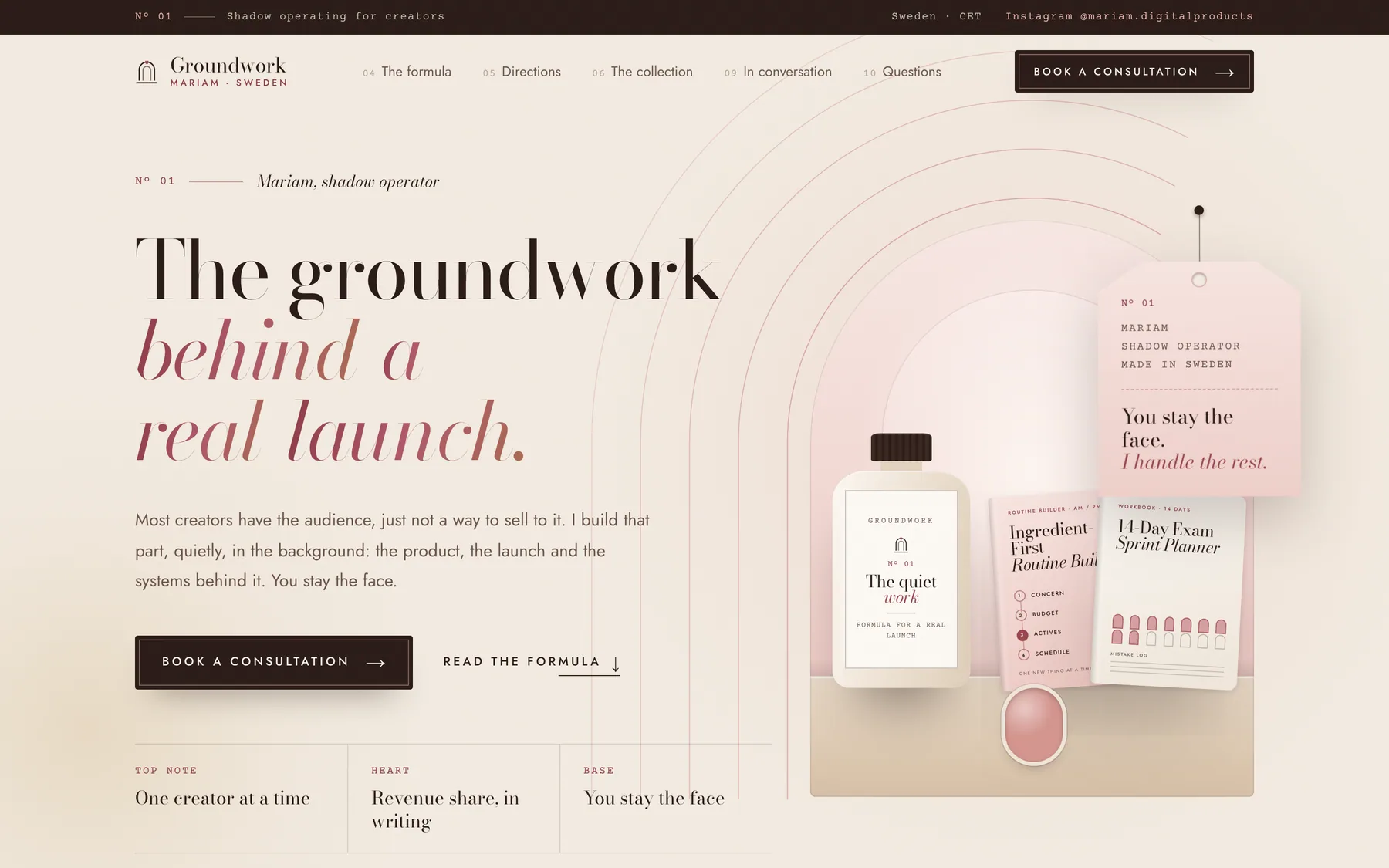 Website built for Groundwork, Mariam’s shadow operating studio
