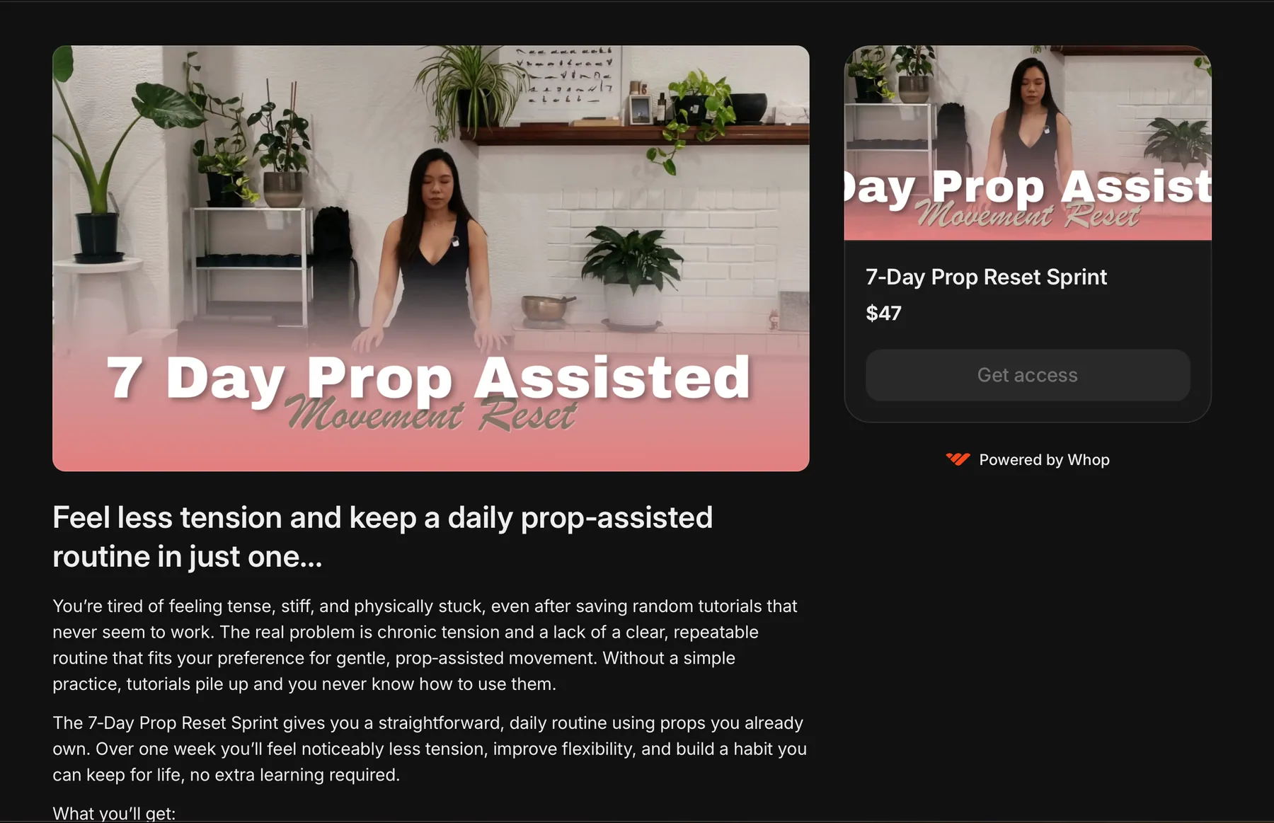 Whop product page of the 7-Day Prop Reset Sprint, built for a client