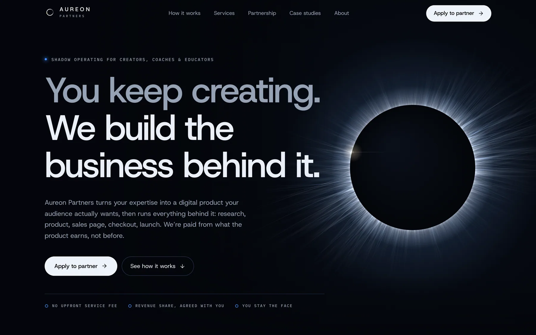 Website built for Aureon Partners, shadow operating for creators