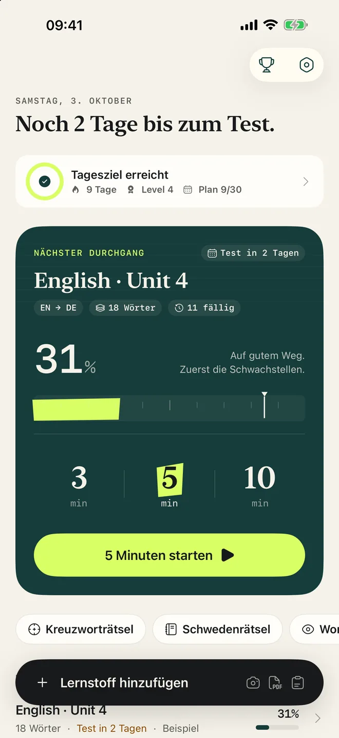 Ein Plan bis zum Test