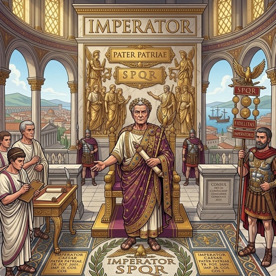 Illustration for the Imperator rank: the emperor in the throne room
