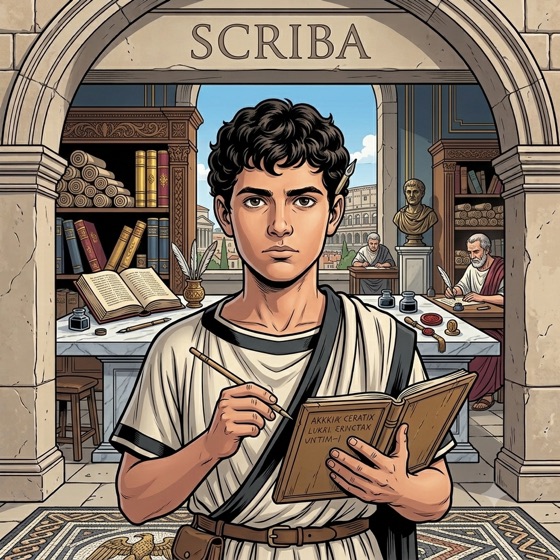 Illustration for the Scriba rank: a Roman scribe